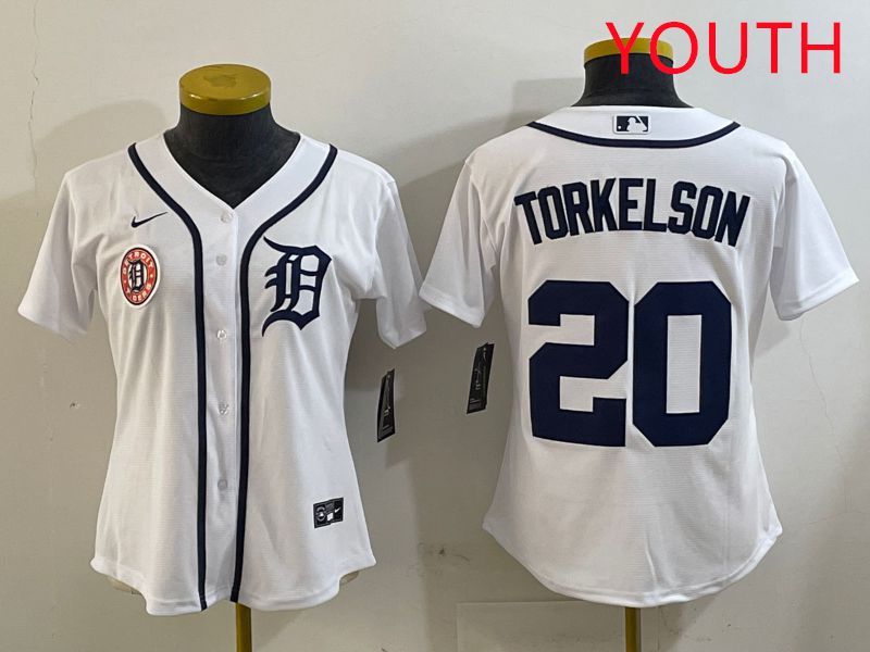 Youth Detroit Tigers 20 Torkelson White Game 2025 Nike MLB Jersey style 3